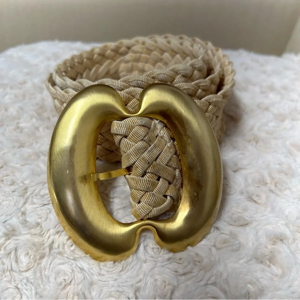 Handmade soft braided belt with heavy gold brass buckle 38 inches medium